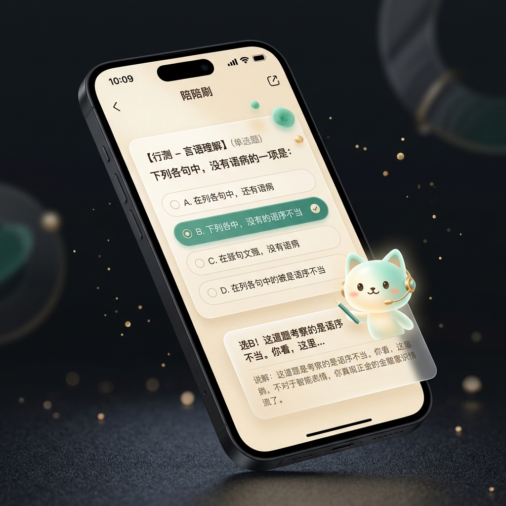 陪陪刷 APP 公考刷题界面概念图